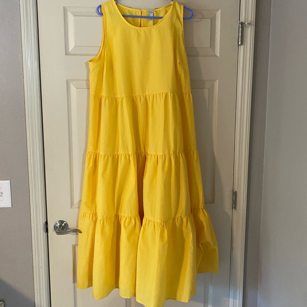 Bright yellow gauze midi dress